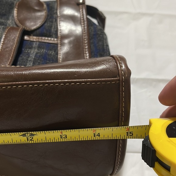 Awesome bag for Fall! Blue, grey & charcoal pattern with accent of brown leather - Picture 7 of 11